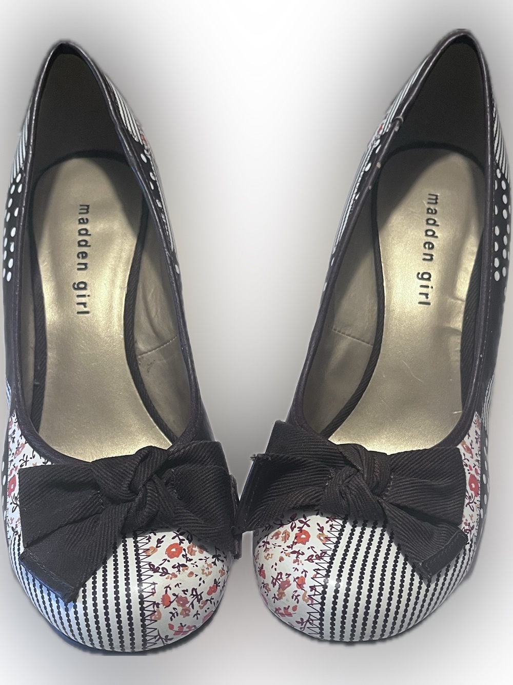 Y2K Madden Girl Brown, White & Orange Fall Floral Cottagecore Heels Size 9